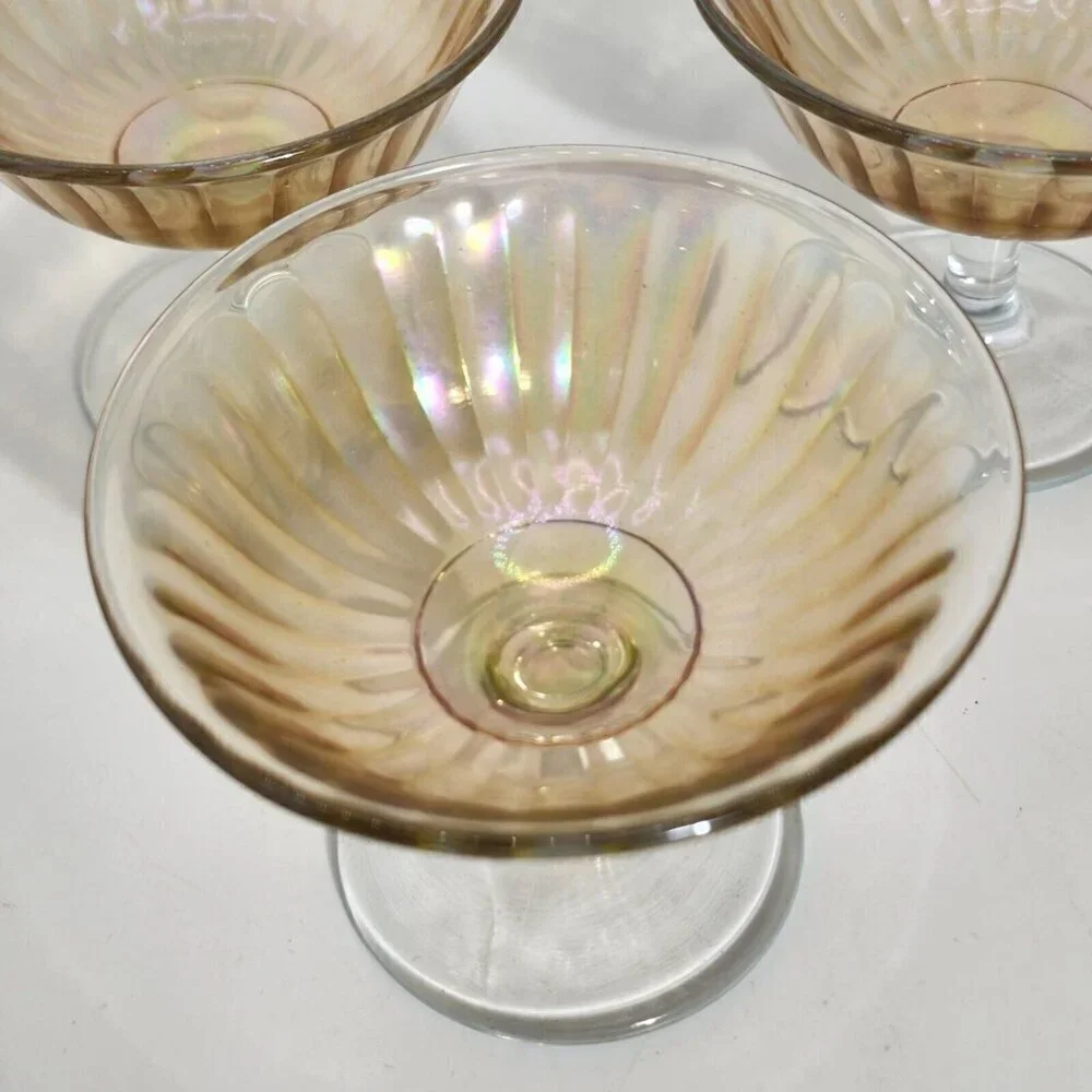 Imperial Glass Marigold Carnival Flare Rim Smooth Rays Stemmed Sherbet Lot Of 3
